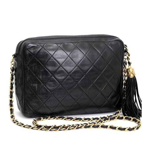 Chanel Matelasse Chain Shoulder Bag Fringe Black Leather - Picture 2 of 7